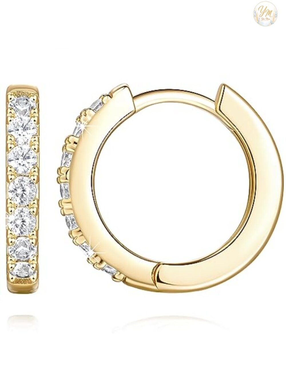 14K Gold Plated Huggie Hoop Earrings for Women with Cubic Zirconia